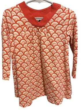 Tea Orange and Cream Patterned Long Sleeve Tunic Dress Size 2